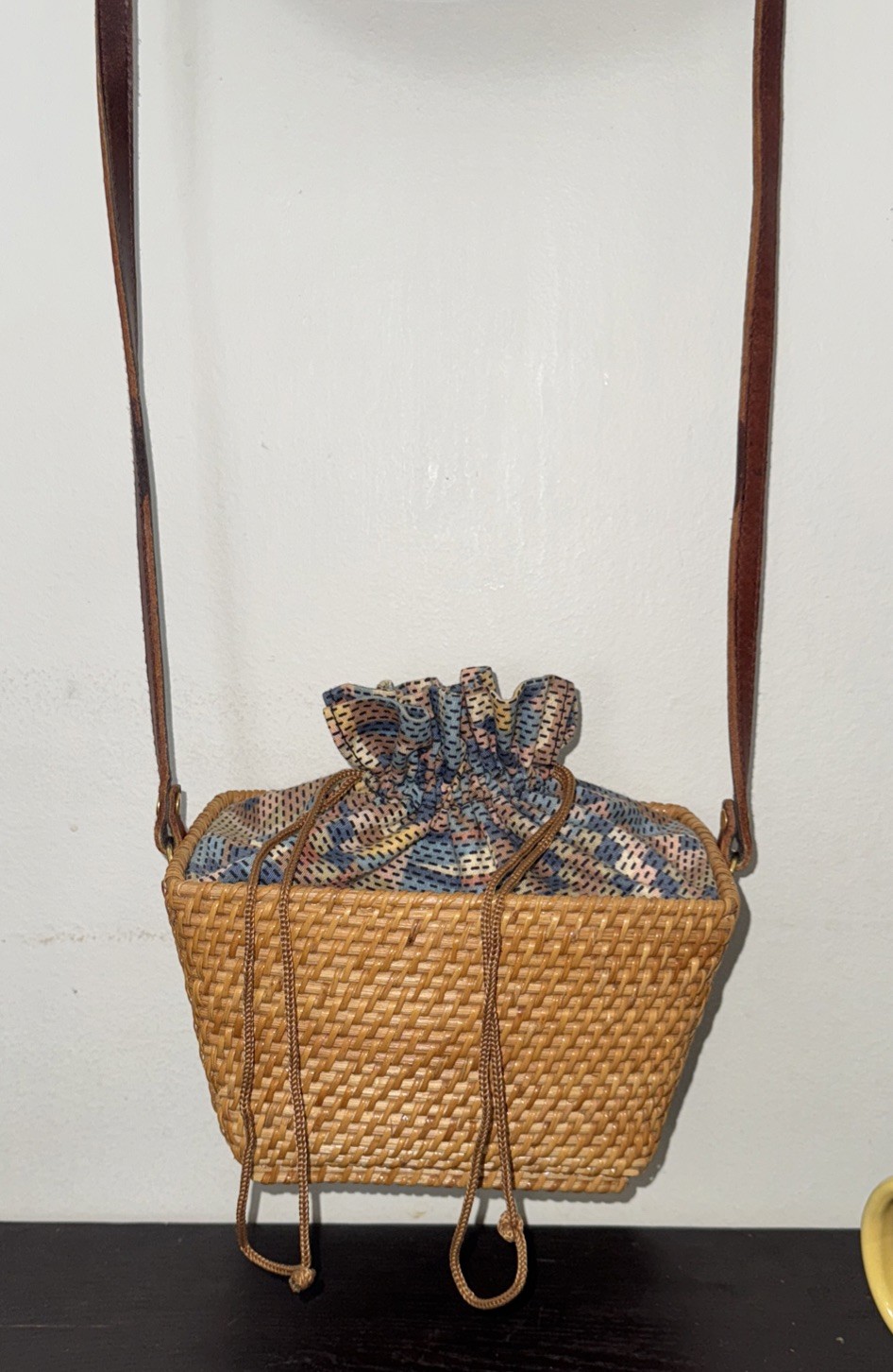 Brown Wicker Lined Drawstring Lining Leather Cros… - image 1