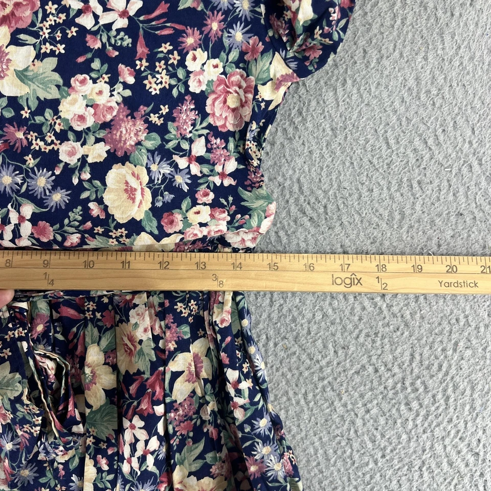 Vestido Bonnie Jean Vintage Niñas Talla 16 Azul Floral Encaje Terciopelo Cuello EE. UU. Años 80 Foto 4 de 4