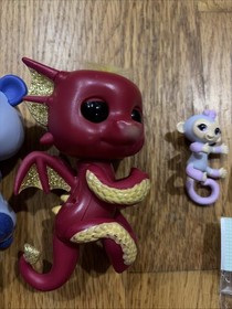 Fingerlings Toy Lot  - Dragon & Panda Working Monkey + Bonus Erasers WOWWEE