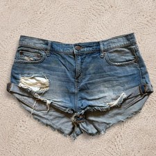 BDG Low rise blue denim short shorts with distressed details