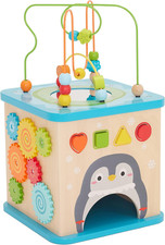 Kids Wooden Activity Cube, Educational Learning Toy with Bead Maze and Shape Sor