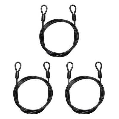 3pcs 1/8'' Dia 3.3ft Security Cable Lock Vinyl Coated Steel with Loops Black
