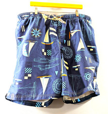 Lands' End Blue Lined Swimsuit/Trunks With Nautical Sailboats Size XXL 43-48 