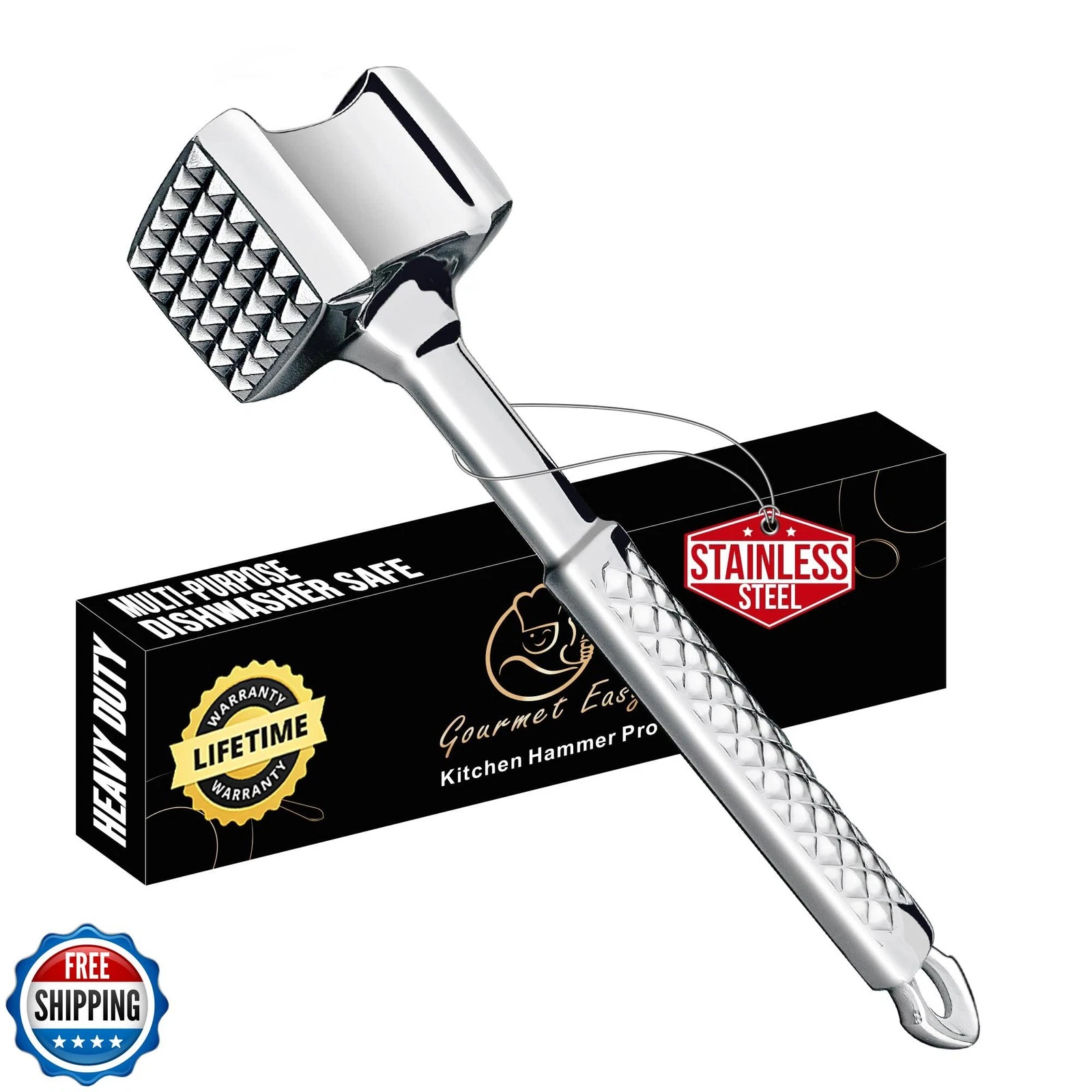 Stainless Steel Meat Tenderizer Tool, Premium Meat Mallet with No