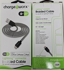 ChargeWorx Braided Cable iPhone Connector Charger 6ft Qty 2