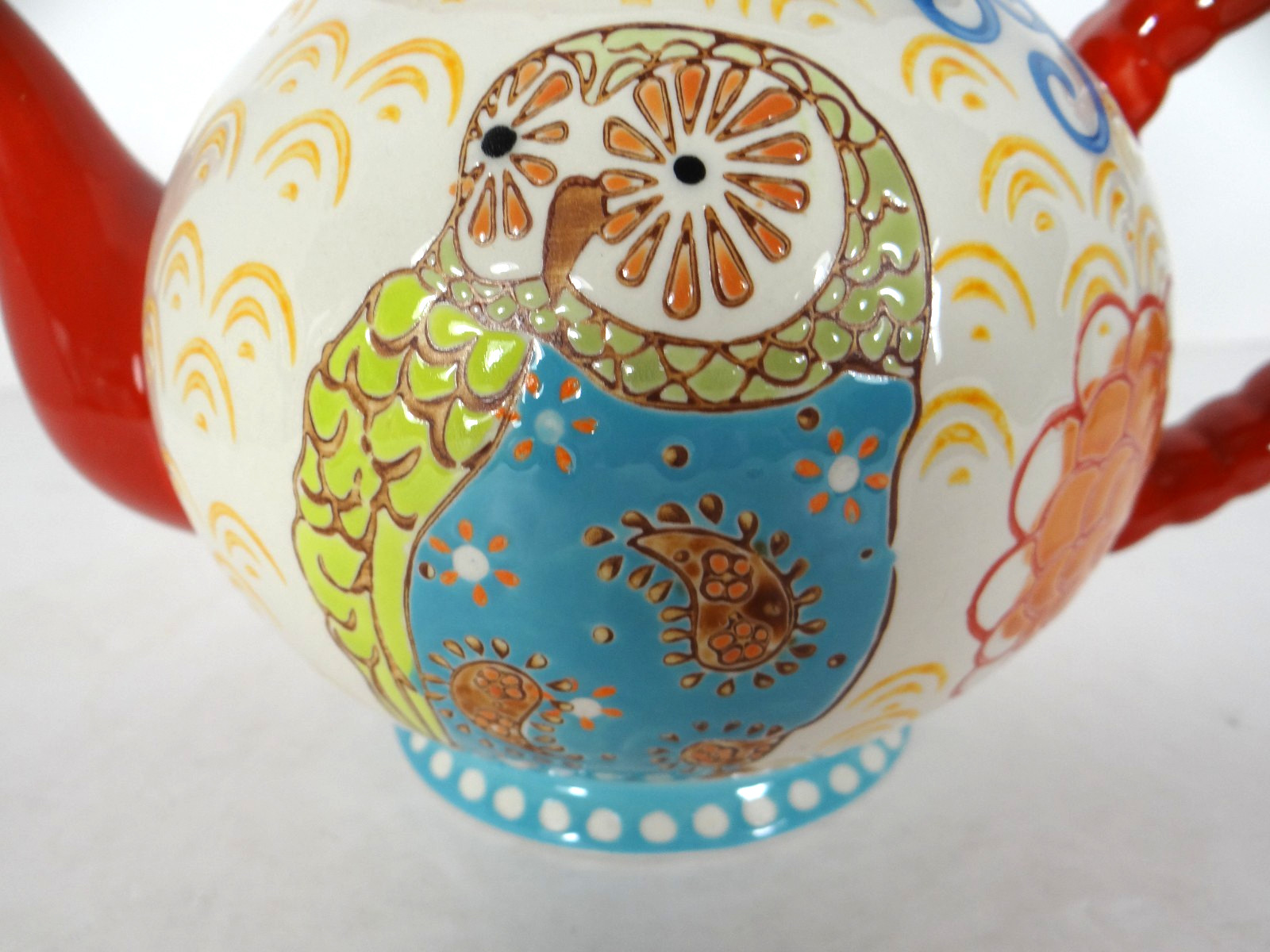 Coastline Imports Dutch Wax Teapot Owl 4 Cups Handpainted Ceramic