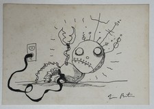 Tim Burton Drawing on old paper (Handmade) signed and stamped artwork