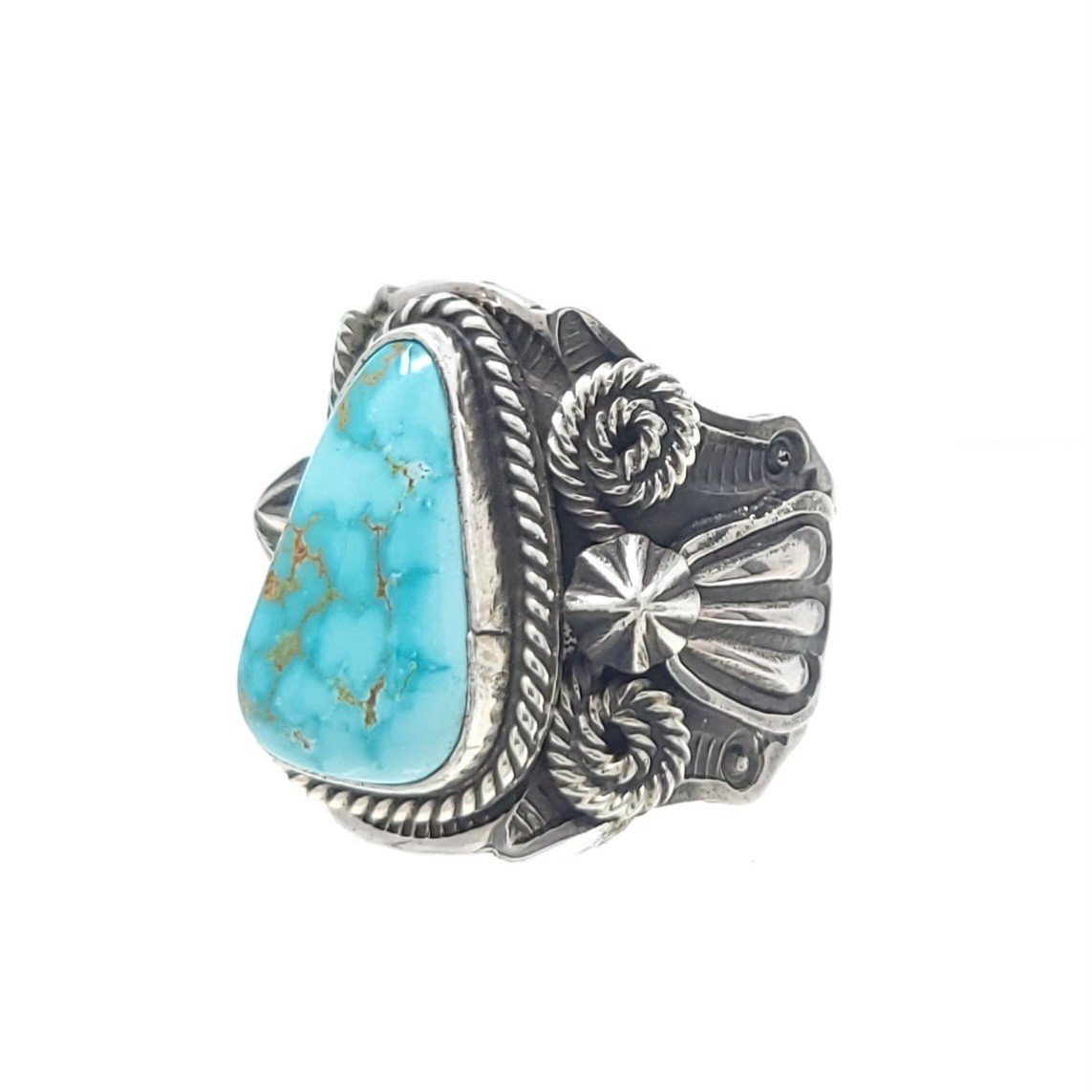 Andy Cadman Navajo Sterling Silver Saddle Band Ring Blue Nevada