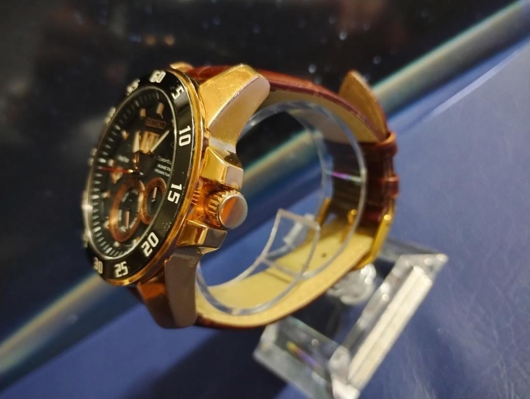 ♦SEIKO スポーチュラ パーペチュアル キネティック ♦7D48-0AK0♦ Seiko Sportura Perpetual Kinetic 7D48-0AK0 Men's Watch Black Gold