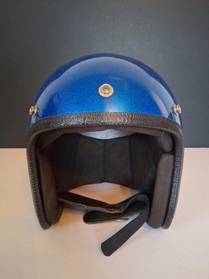 Vintage 1970s Open Face Motorcycle Helmet Metalflake (Candy Blue