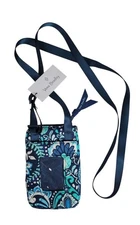 Vera Bradley RFID Mini Cell Phone Crossbody Bag Blue Island Medallion Zip NWT