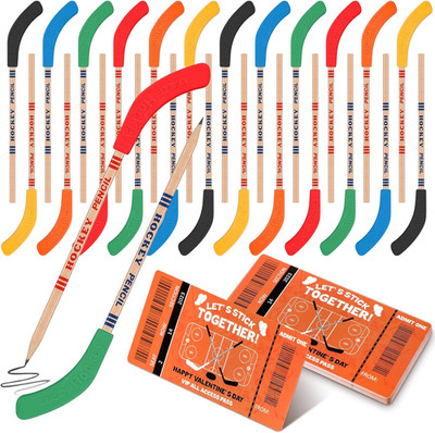 Sabary 24 Pack Valentines Day Gifts Hockey Party Favors Hockey Pencils with Eras