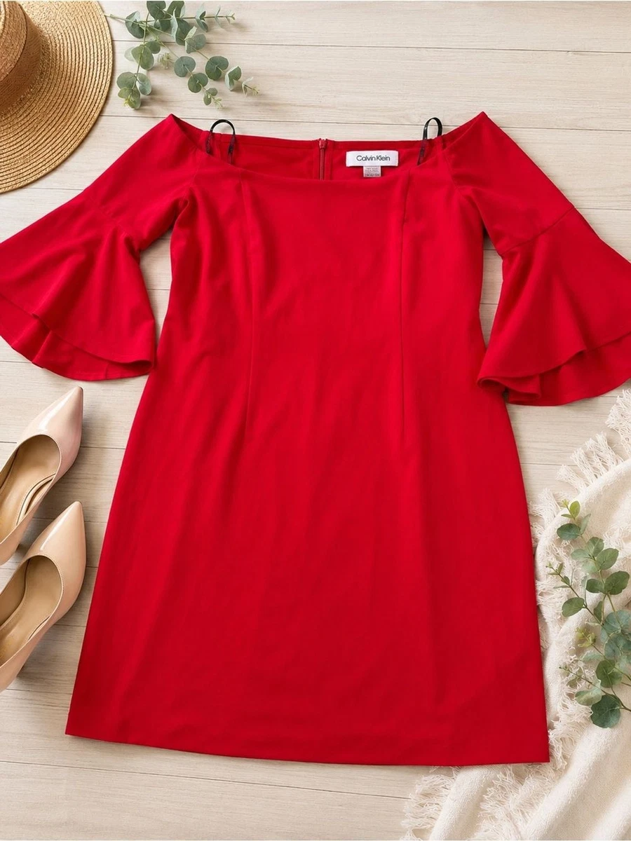 calvin klein off the shoulder bell sleeve dress Calvin Klein Women's Off the Shoulder for sale