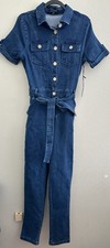 Haute Monde Jumpsuit Romper Overall Denim Solid Blue Size L Large NEW