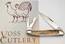 Vintage Pre-1980 Solingen Hen & Rooster VOSS CUT CO Whittler Knife - Stag