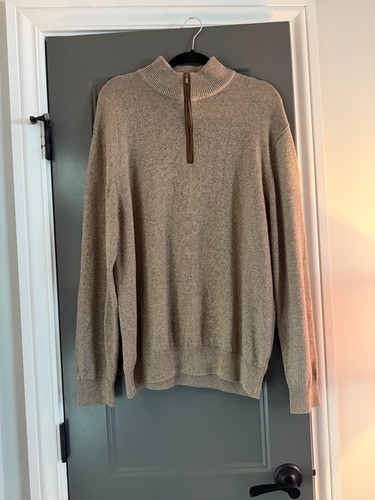 Alan Flusser Men's Beige 100% cottonHalf-Zip Pullover Sweater Size L