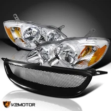 Fits 2003-2008 Toyota Corolla Headlights Lamps+Black Front Mesh Hood Grille