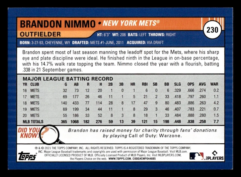 2021 Topps Big League #230  Orange Near Mint - Image 2 of 2