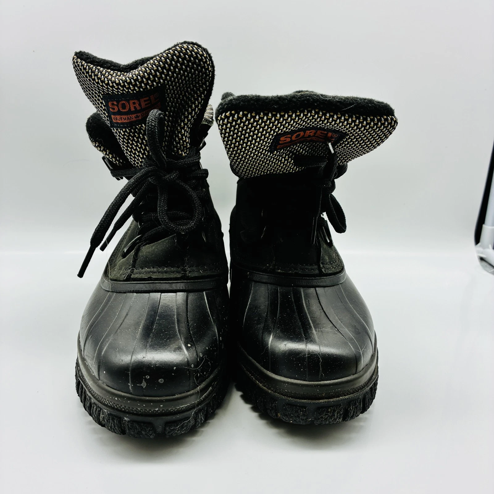 SOREL Boots Mens Size 7 Black Natural Rubber Winter Snow Duck Lined Made Canada
