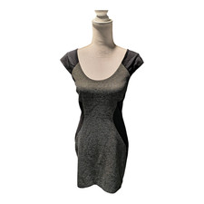 Express Dress Size 8 Stretchy Tweed Bodycon Cap Sleeve Black and Grey