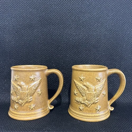 Chatham Potters Coffee Mugs AMERICAN BALD EAGLE & STARS Pottery VTG set of 2