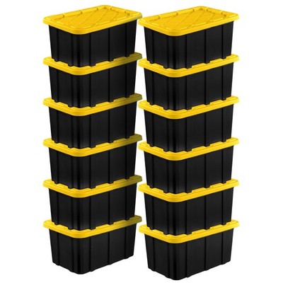 Sterilite 17 Gallon Industrial Stackable Storage Tote Lidded Containers, 12 Pack