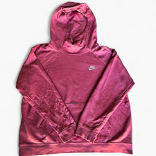 Nike Pink Logo Pullover Hoodie Fleece Pockets Raglan Long Sleeve L