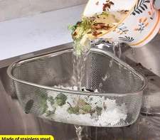 1pc Stainless Steel Triangle Sink Drain Basket Residue Filter Organizer - NEW