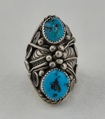Silver & Turquoise Navajo Ring - size 8