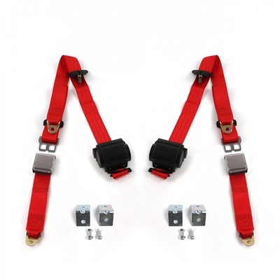AMC AMX 1967 - 1974 Airplane 3pt Red Seat Kit w/Brackets-2 Belts 