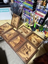 Italian MCM Inlaid Wood Art Coastal Italy Marquetry Walnut Rosewood Lot Of 7