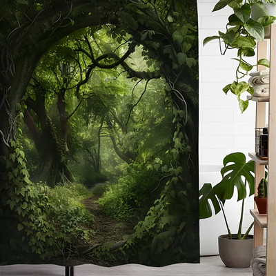 Green Tree Hole Shower Curtain Wooden Barn Door Rustic Shower-Curtain new us