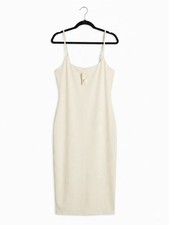 Women’s Ivory Solid Sleeveless Midi Tank Dress with Straps, Square Neck