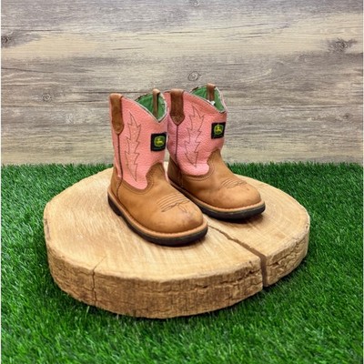Dan Post Youth - Size 7.5M - Tan / Pink John Deere Cowboy Boots JD1185