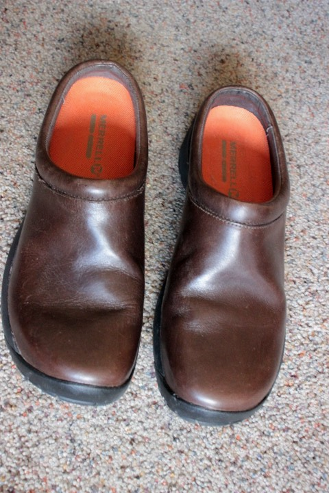 Merrell Bracken zoccoli slip on in pelle marrone liscio donna tg. 11