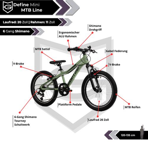 Goetze Define Mini 20 Zoll MTB Fahrrad, 6-Gang Shimano, V-Brakes, ab 8 Jahren - Bild 92 von 121
