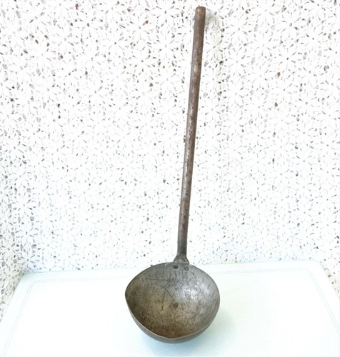 Antique OLD WEST HAND FORGED Iron Ladle 18" Long, Rat-Tail, Hook Handle, 5" Bowl - 第 1/12 張圖片