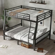 Full XL/Queen/Twin XL Over Queen Metal Bunk Bed with Ladder for Adults Teens