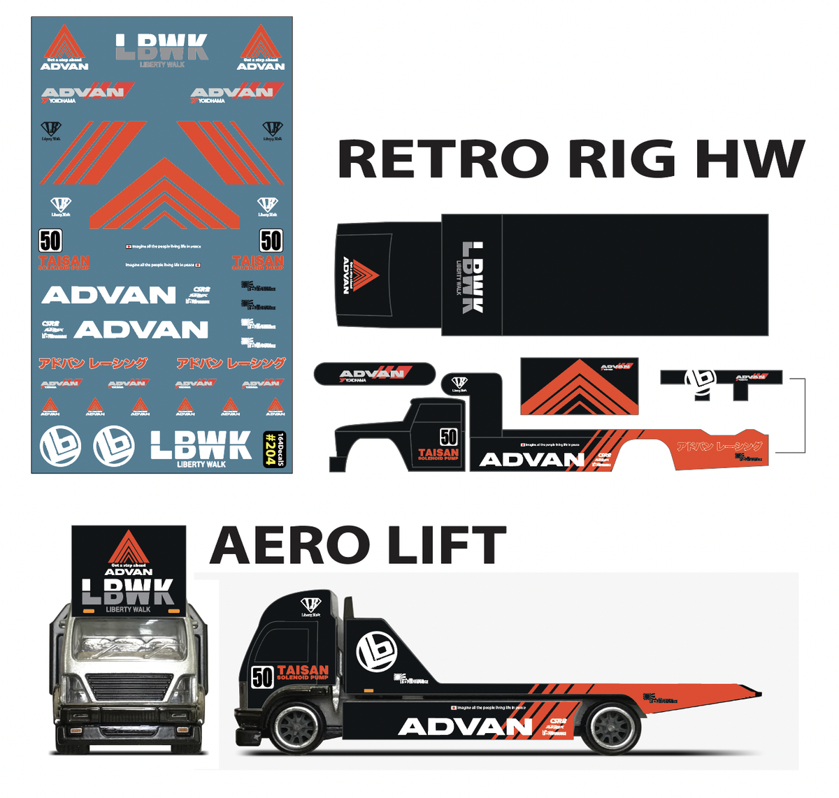 ADVAN Waterslide Decals Custom 1/64 Hot Wheels All Cars #203-204