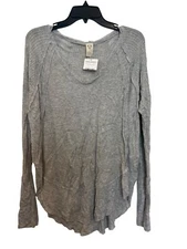 Free People We The Free Grey Heather Long Sleeve Waffle Knit Top Size S
