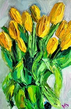 Tulips Painting Yellow Flowers Original Art Impasto Oil Painting 8x12