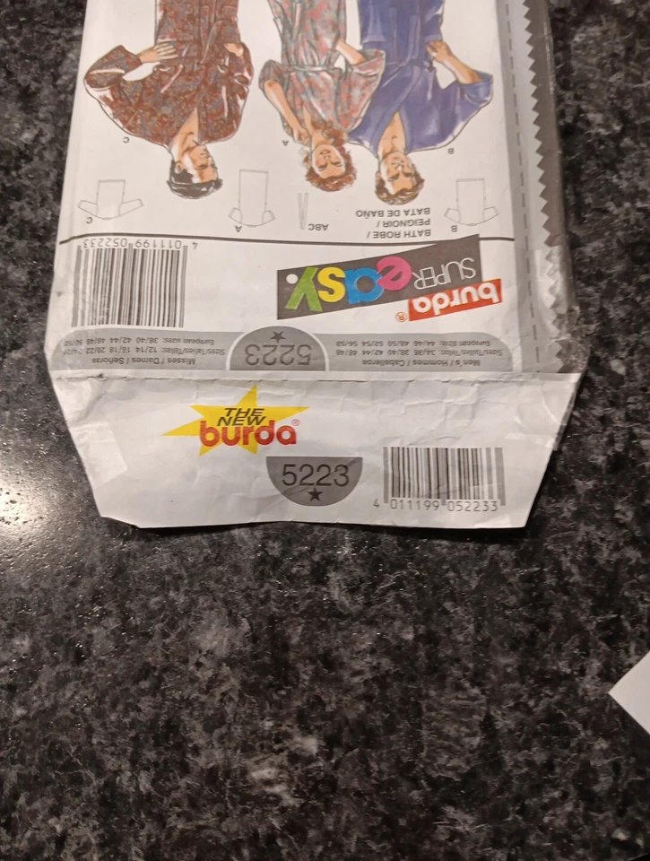 Burda EASY 5223 Unisex Bath Robe & Tie Belt, 3 Lengths Adult Sizes NEW UNCUT FF  - Image 3 of 4