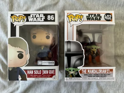Funko Pop Star Wars Han Solo (Snow Gear) #86, Mandalorian with Child #402 Vinyl