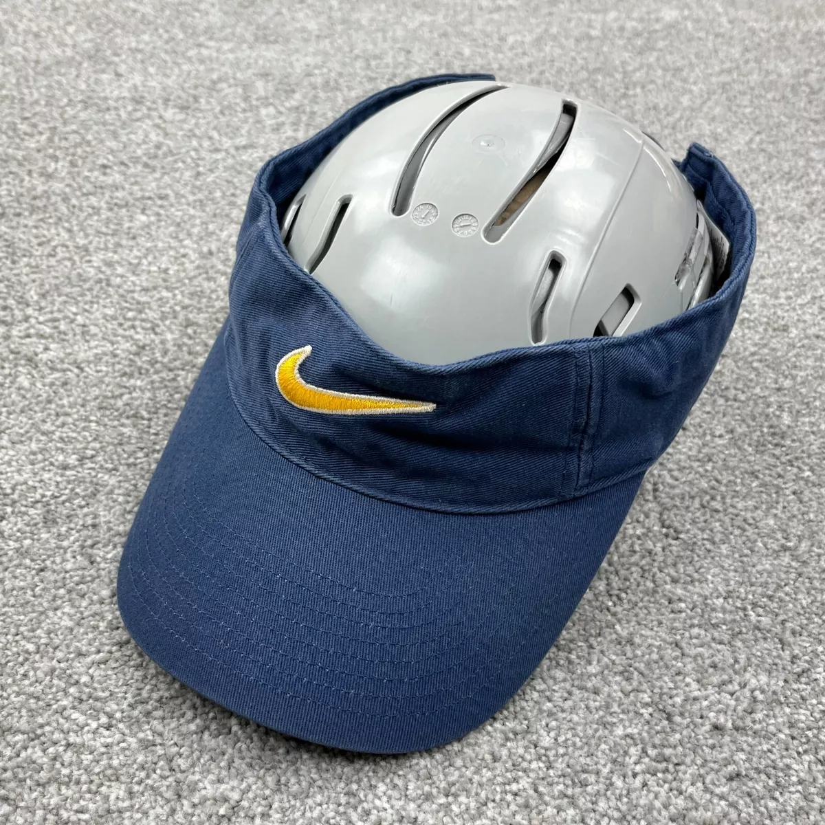 Vintage Nike Hat Cap Sun Visor Strap Back Blue Yellow Center Swoosh Y2K 00s Golf