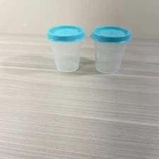 Tupperware Midget 2 oz Containers Sheer w/ Teal Seals Set of 2 New!