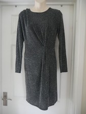 Next Sparkle Dress Evening Party Size 12 Petite Black Shimmer Sparkly Stretch