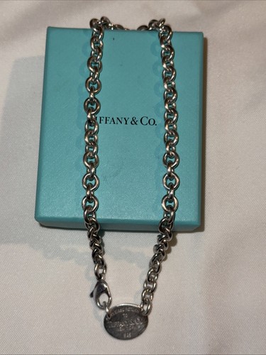 Please Return To Tiffany & Co Sterling Silver 925 Oval Tag 54g Necklace 14 3/4" - 第 1/10 張圖片