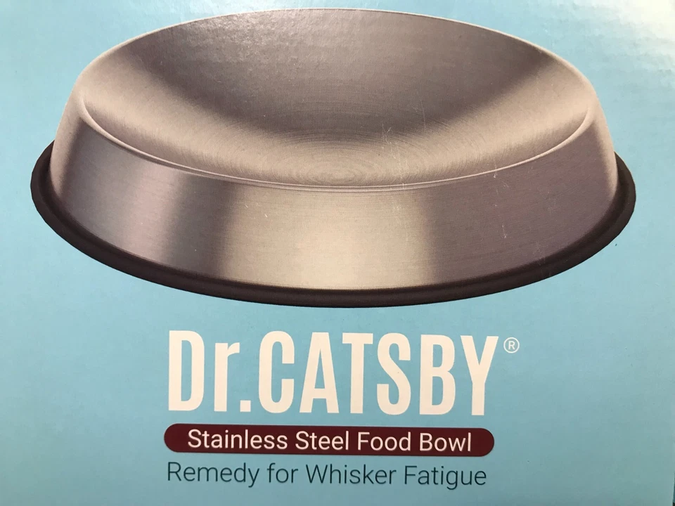 Nuevo en caja Dr Catsby cuencos de comida y agua para gatos bigote de acero inoxidable fatiga antideslizante NUEVO Foto 3 de 4