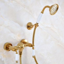 Gold Bathroom Faucet Wall Mount Bath Mixer Tap Shower Faucet Hand Shower Set
