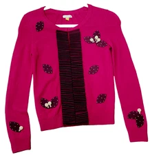 Leifsdottier Anthroplogie XS Fuchsia Cardigan Pearl Embellished Cherries